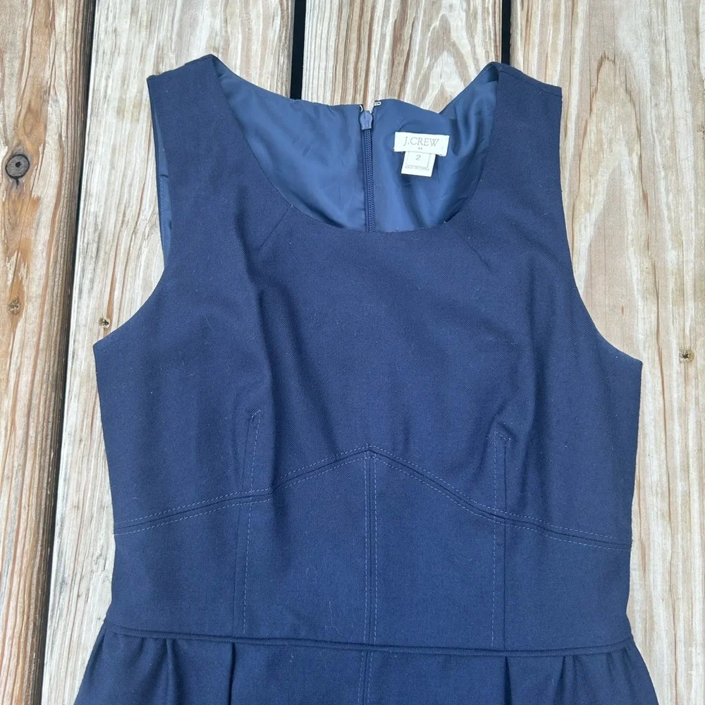 J.Crew Dress Sz‎ 2 Allie In Festival Blue Wool Blend Sleeveless Sheath